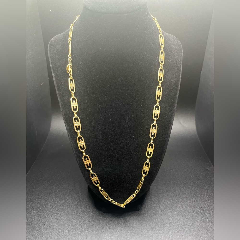 Gold tone chain necklace Givenchy style vintage link necklace GS signed